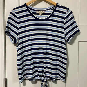 Pink Republic blue white stripe short sleeve top with bottom tie size large